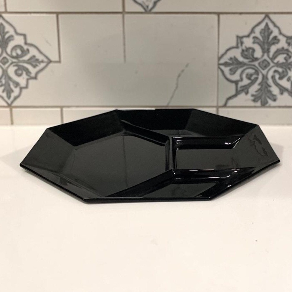 Arcoroc Octime Black Divided Dinner Plate, Vintage French Dinnerware, Tableware